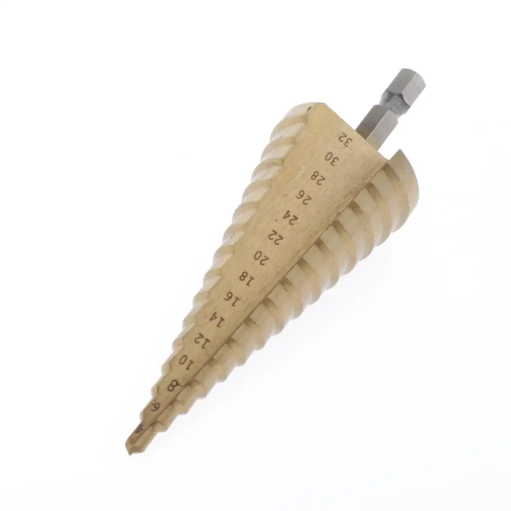 3 Pieces Titanium Coated HSS Step Drill Bit Set Hex Shank Kit for Iron Plate, Aluminum, PVC Board 4mm to 32mm