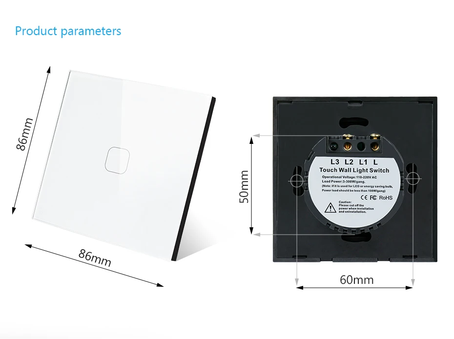 Esooli стандарт ЕС/Великобритания, 1 банда 1 способ настенный сенсорный выключатель, белый кристалл стекло переключатель панель, 220-250 В, только Сенсорная функция