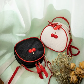 

Cute Cherry Small Round Shoulder Bag Women 2019 Embossed Leather Crossbody bag Female Mini Black Messenger for Ladies Girls #15