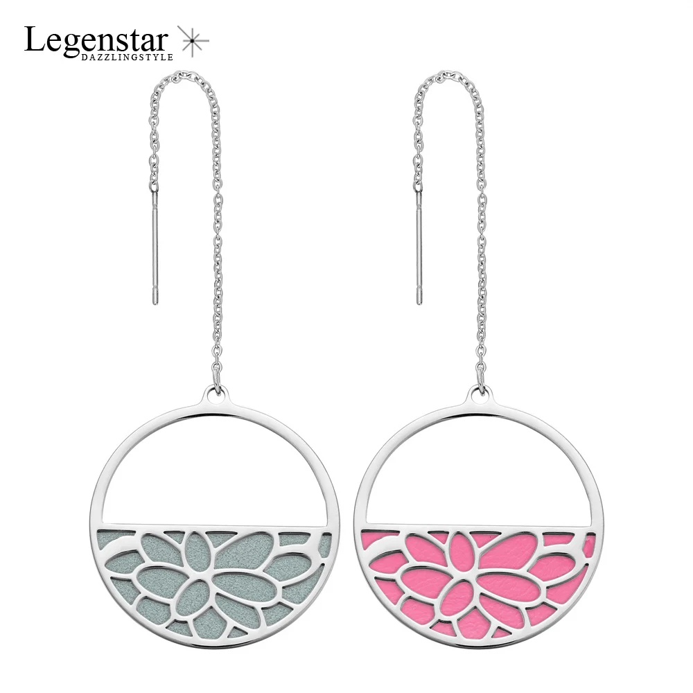 

Legenstar Trendy Interchangeable Leather Round Drop Earring for Women Lily Flower boucle d'oreille femme 2019 Stainless Steel
