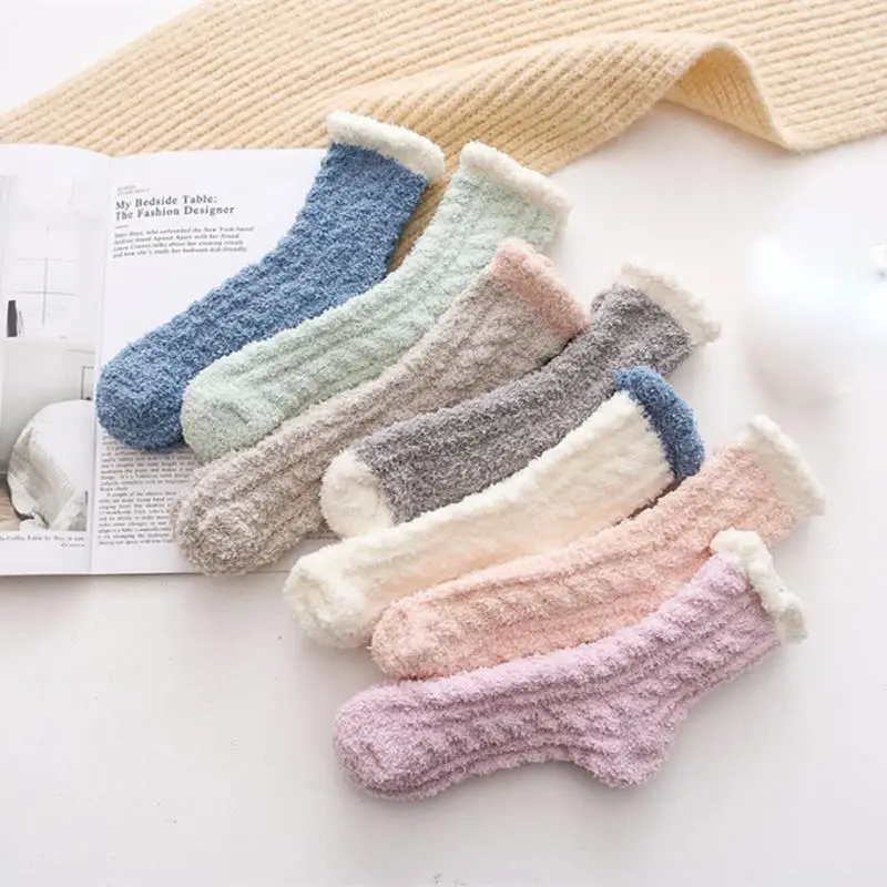 3 пары эластичных женских носков из искусственного бархата кораллового цвета милые мягкие дышащие однотонные теплые носки для зимы