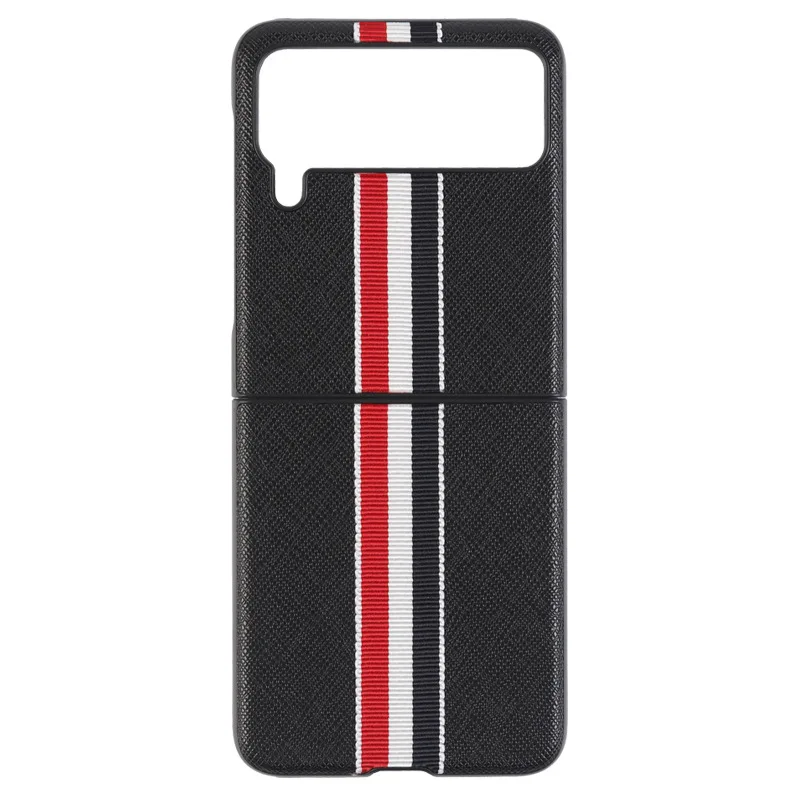 2021 Fashion stripe Litchi grain Cross pattern case for Samsung Galaxy Z Flip 3 Cover Anti-knock luxury leather Cases for Flip3 silicone case for samsung Cases For Samsung