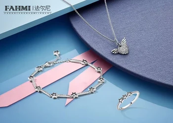 

FAHMI Latest Design 925 Sterling Silver Pavé Heart & Angel Wings Necklace Celestial Stars Bracelet Ring Charm Bracelet Necklace