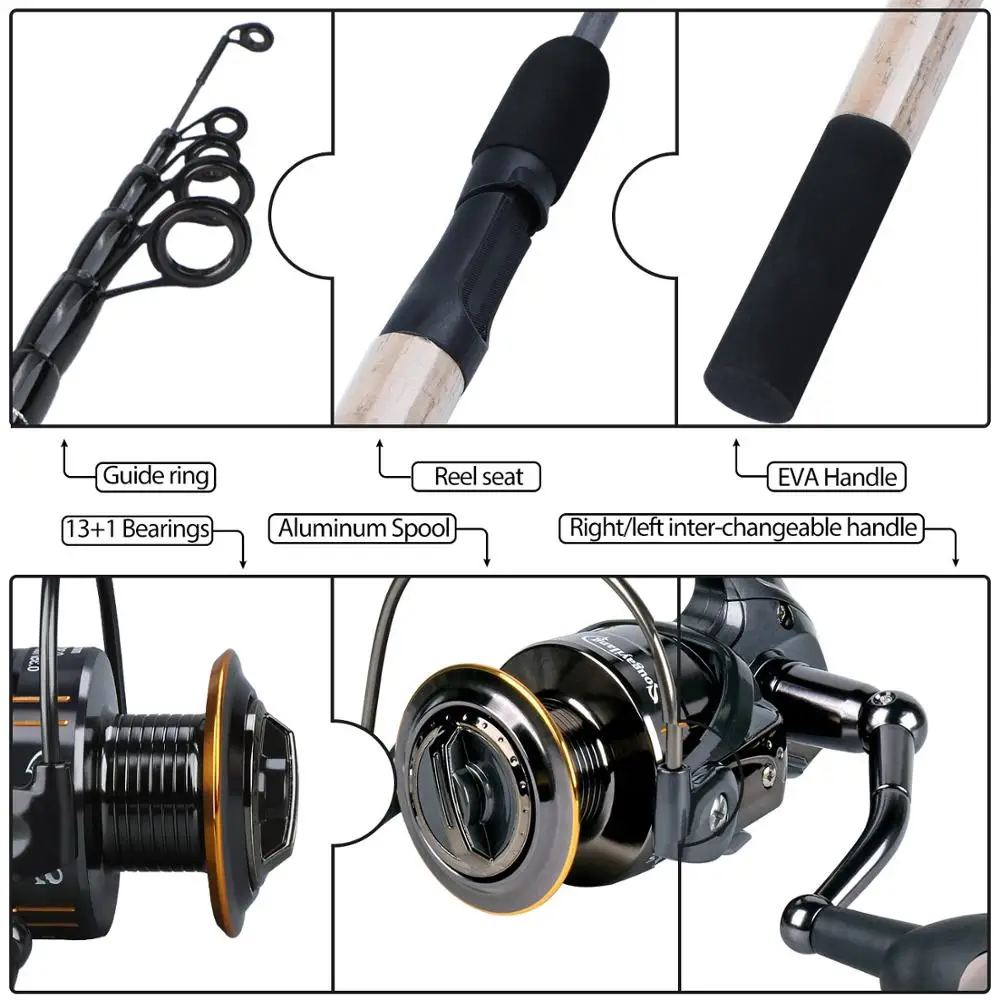 Sougayilang 2,1 м карбоновая спиннинговая Удочка комбинированная 2 секции портативная удочка и 13+ 1BB 5,2: 1 Передаточное отношение Рыболовные катушки наборы