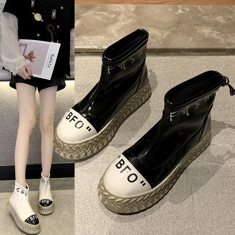 

2019 Autumn And Winter New Style Front Zipper Shell Head Thick Bottomed Platform Martin Boots Motorcycle Boots Bootie