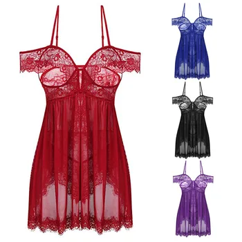 

2019 New Fashion Women Babydoll Sexy Lingerie Hot Erotic Lace Underwear Sleepwear Dress Chemise G-String Lenceria Sexy Costumes