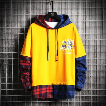

Brin Wolf Hot sell Sweatshirts New Style color block hoodies Men's Hoodie Hip Hop With Hat Cotton Long Sleeve Top