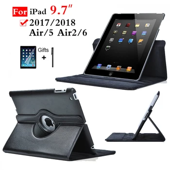 

360 Degree Rotating Case For New iPad 9.7 2018 2017 ipad 5th/6th Smart Cover for iPad Air 1/2 Tablet Stand Case+Stylus+film