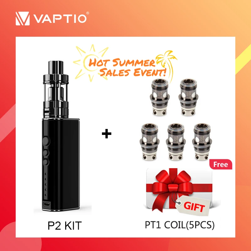 

Gift 5pc coils Vaptio P2 vape Kit with 1850 mAh Built in Battery 2ml Tank and 510 Thread Top Filling Electronic Cigarette kit