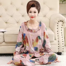 

Fdfklak Middle Aged Mother Cotton Pajamas Set New Spring Fall Women's Sleepwear Home Suit Print Loose Pyjamas Female Clothes