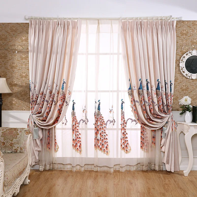 

New Chinese Flax Phoenix Embroidered Shading Curtains for Living Dining Room Bedroom.