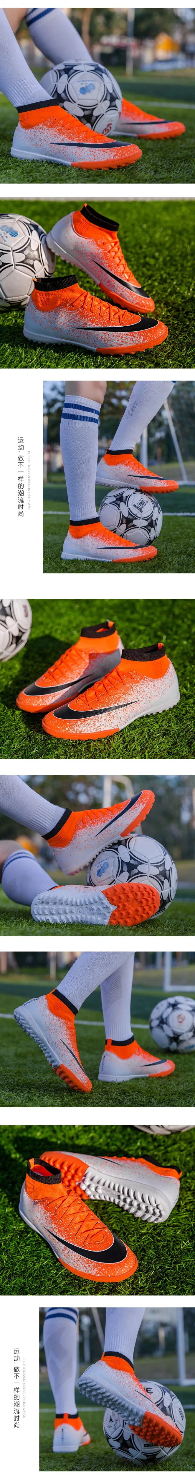 ZHENZU Man High Top Ankle Football Shoes Flat Classic Soccer Boots Women Sneakers Lightweight Kids Indoor Turf Futsal
