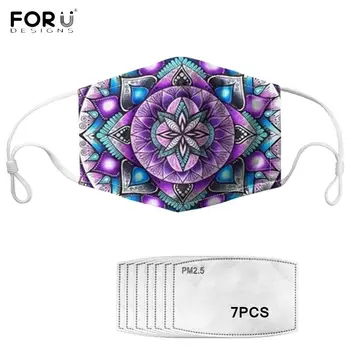 

FORUDESIGNS Women Maskes Bohemia Mandela Flowers Design Breath Elasticity Maske with 7 PCS Filters Non-disposable Mascaras