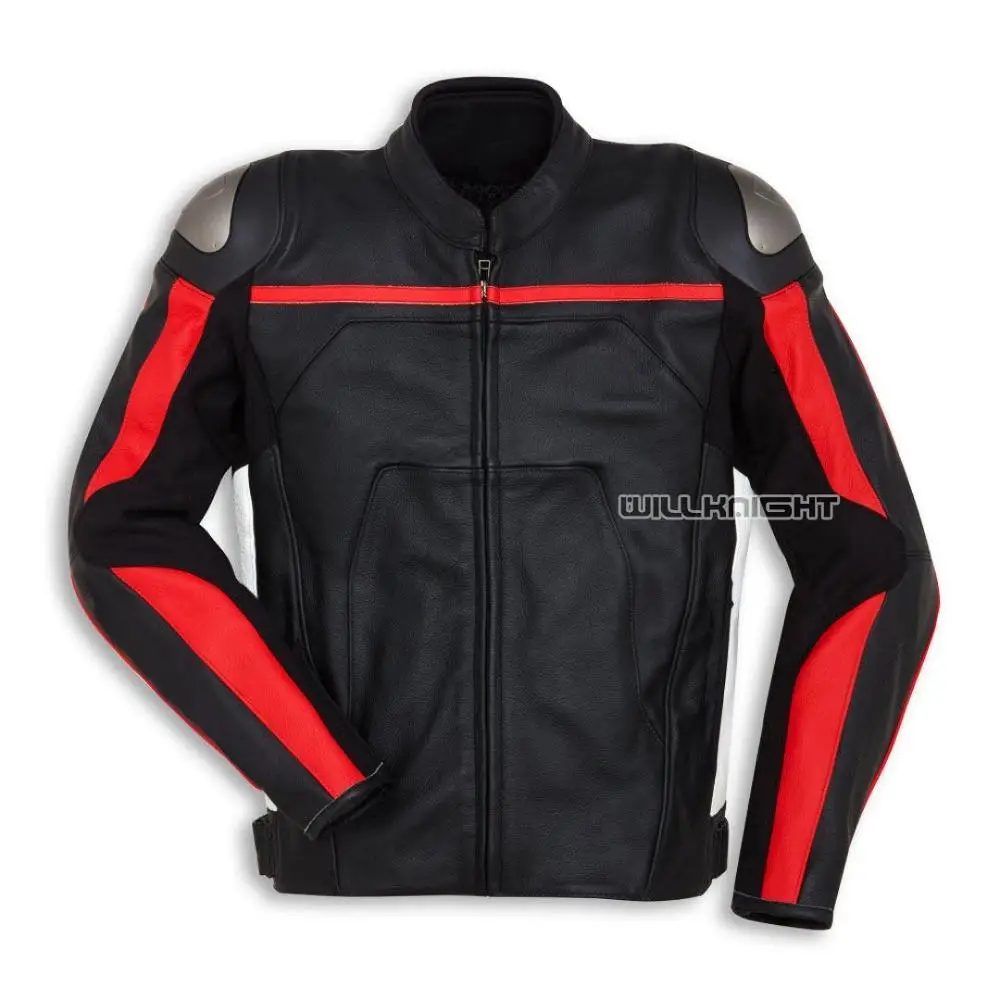 ATV MTB Bike Riding Leather Jackets for Ducati Motocross Motorbike Street Moto Black Red Jacket With Protector | Автомобили и