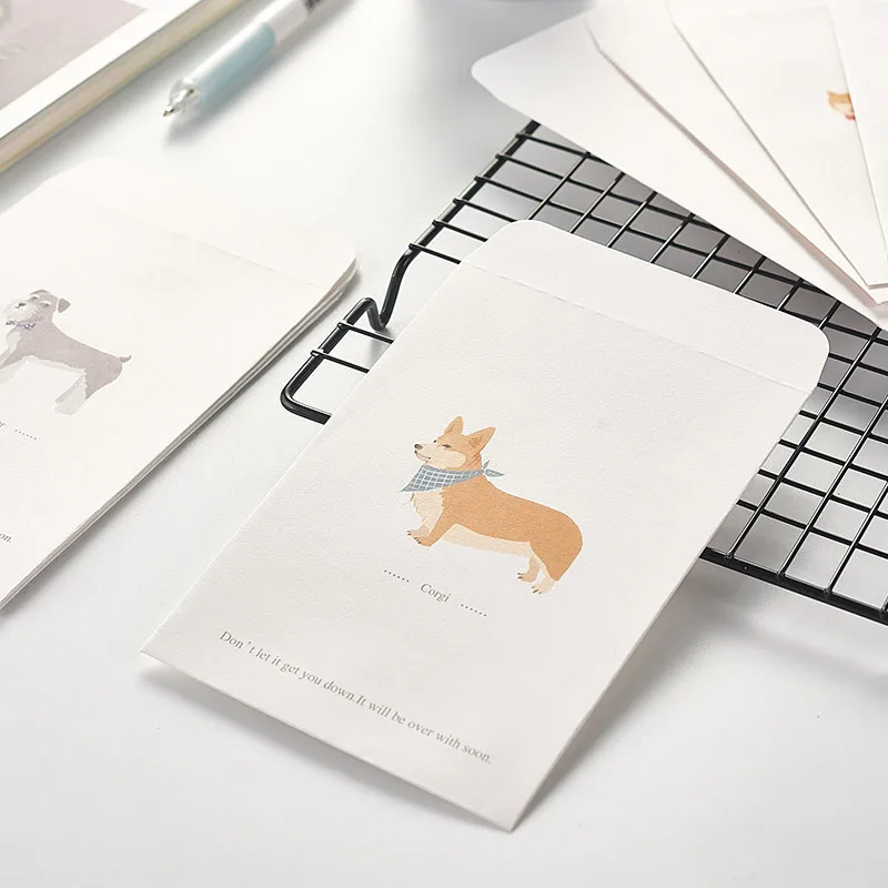 Dog Letter Envelope Set Kawaii Simple Creative Cute Cartoon Art Kraft Paper Romantic Invitation Message Card Stationery Gift