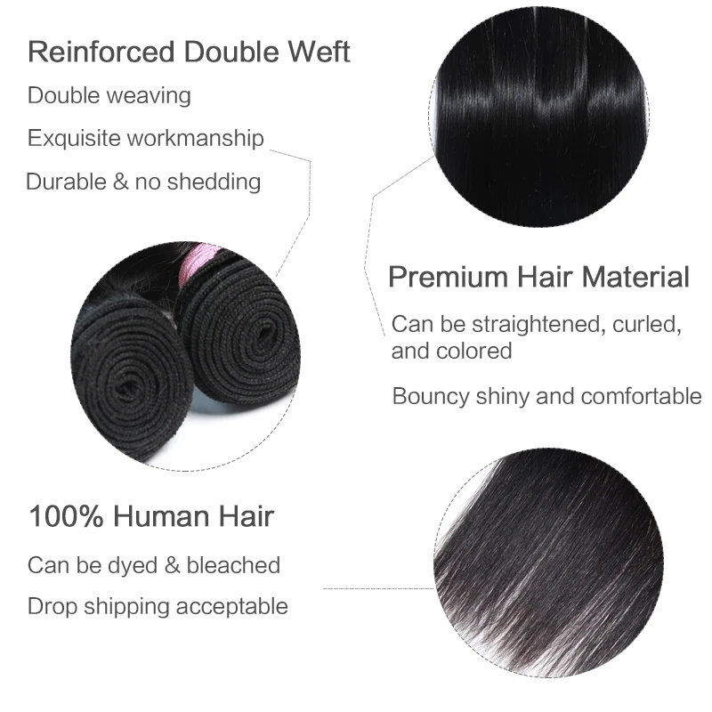 Brazilian Hair Weave Bundles With Closure Human Hair Bundle Straight 3 Bundle With 4x4 Lace Closure Remy Hair 8-30 inch BIGSOPHY