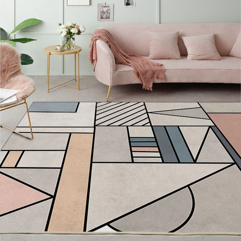 

Stylish nordic geometry splice grey pink door mat bedroom living room bedside carpet mat custom