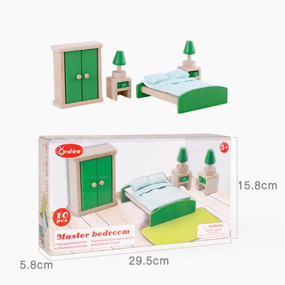 Кукольный дом мебель DIY Миниатюрный 3D деревянная мебель Наборы игровой дом игрушки для детей подарок - Цвет: bedroom