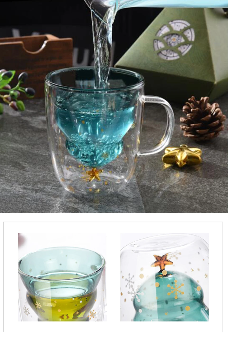 Рождественская елка, звездная чашка, кофейные кружки, креативная термостойкая стеклянная чашка с двойными стенками, стакан для питья, чашки для чая/молока/сока