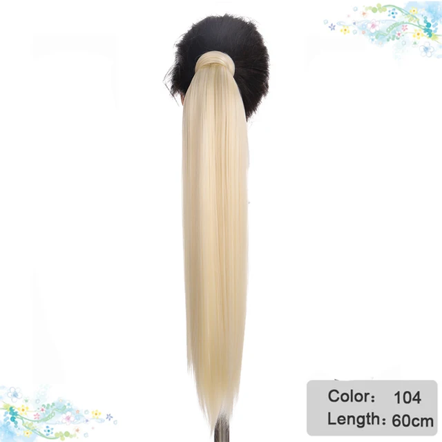 DIANQI Synthetic Corn Wavy Long Curly Ponytail Hairpiece Wrap on Clip Hair Extensions Black Pony Hair 104