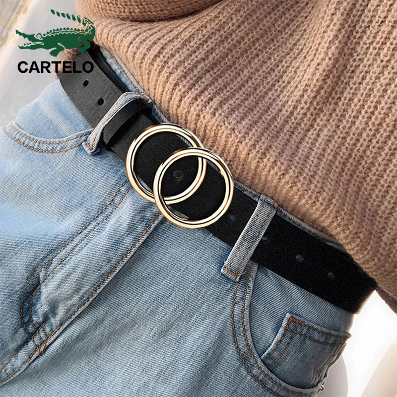 

CARTELO Designer's famous brand leatherhigh quality belt fashion alloy double ring circle buckle girl jeans dress wild belts
