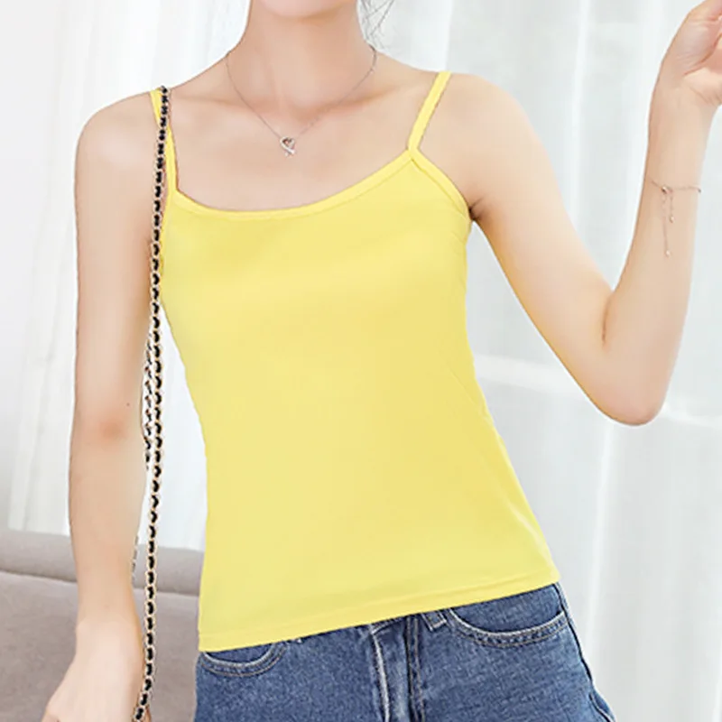 สไตล์เกาหลีสาวฤดูร้อน Modal Camis เสื้อกั๊กผู้หญิงสีเหลืองสีชมพูสีขาวสีทึบอ่อนเสื้อผ้าสวมใส่เสื้อเซ็กซี่ M XL