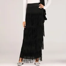 Мусульманская длинная облегающая юбка с кисточками, женская черная повседневная юбка-карандаш с высокой талией, мусульманская юбка до щиколотки, юбка с бахромой, Saia Longa