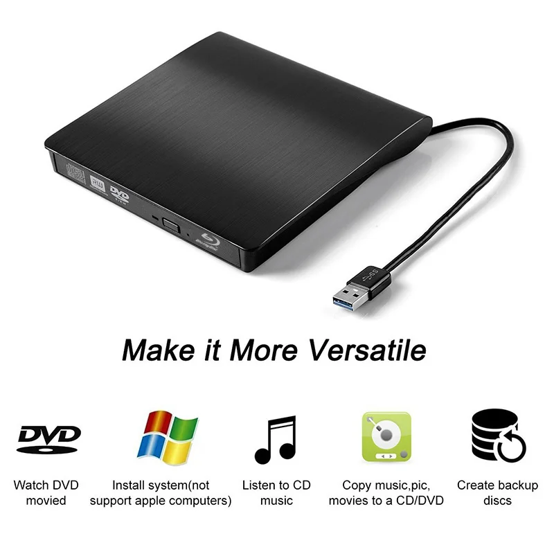 Черный Blu-Ray плеер Внешний USB 3,0 DVD привод играть 3D фильмы 25G 50G BD-ROM CD/DVD RW горелки записывающее устройство для ноутбуков hp - Цвет: Черный