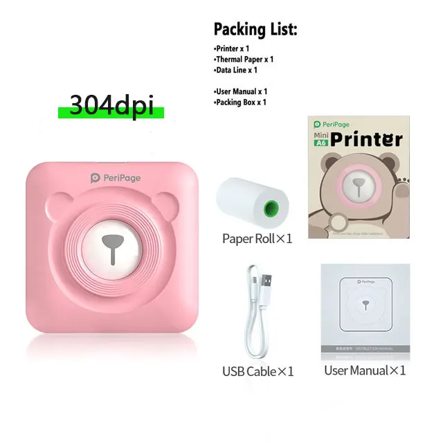 canon zoemini photo printer Peripage 304dpi Mini Inkless Printer Thermal Picture Photo Label Wireless Mini Printer A6 with Lovely Bear Look cheap portable photo printer Printers