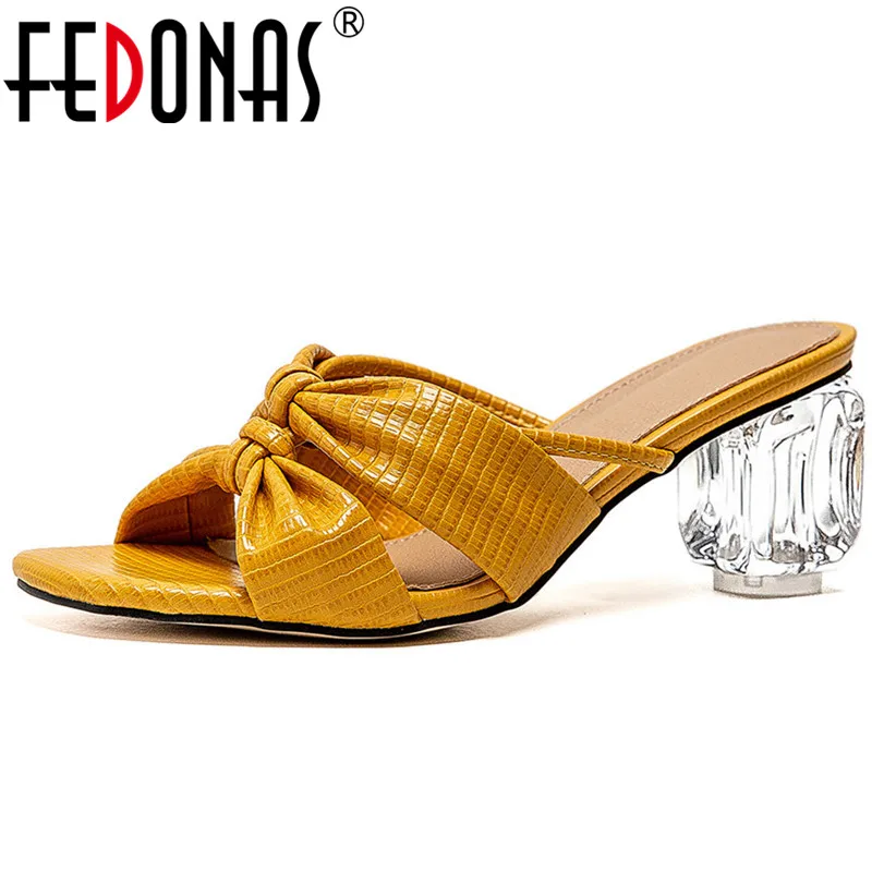 

FEDONAS Microfiber Slippers Classic Design High Heeled Sandals Women Thick Heel Basic Shoes Spring Summer Sweet Shoes Woman