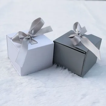 

1Pc Jewelry Boxes Paper Gray White Color Ribbon Bowknot Displays Box For Gifts Present Ring Earring Jewelry Packing Display