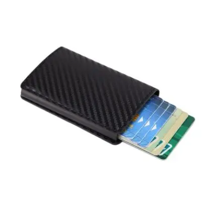 Мужской держатель для Карт RFID алюминиевый сплав кредитный держатель для карт НОВЕЙШИЙ МЕТАЛЛИЧЕСКИЙ кожаный бумажник Противоугонный мужской автоматический Чехол для карт - Цвет: black carbon fiber2