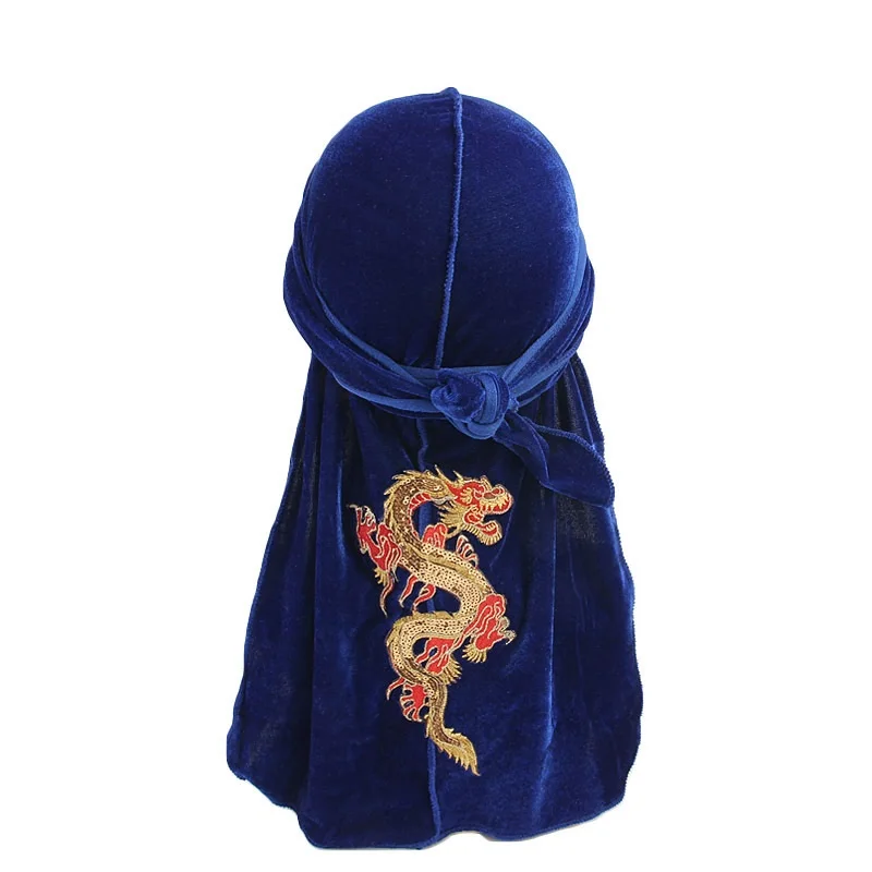 Embroidery Dragon Durags For Men Velvet Durags Bandanas DuRag Turban Hat Hair Scarf Hair Accessories winter cap for men