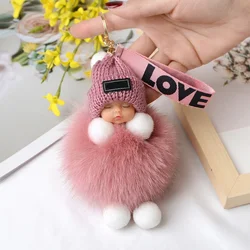 Pompom dormir bebê chaveiro bonito macio pelúcia boneca chaveiros feminino menina sacos chaveiros carros chaveiro presente encantador decoração
