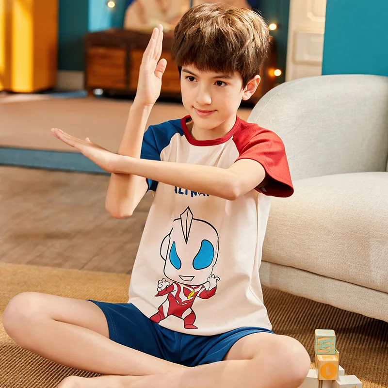 Summer Teenager Boy Pajamas Sets Anime Print Kids T Shirt Shorts Homewear Suits 2-12 Yrs Child Sleepwear Toddler Casual Clothes custom pajama sets	