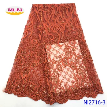 

NIAI African Lace Fabric 2020 High Quality French Tulle Mesh Lace Fabric For Bridal Material Nigerian Sequence Lace NI2716-3