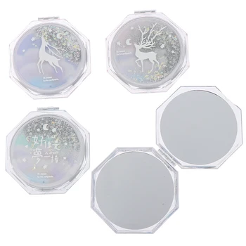 

Mini Portable Double-Sided Folding Cosmetic Mirror Female Gifts Makeup Mirror With Flowing Sparkling Sand Compact Pocket Mirror