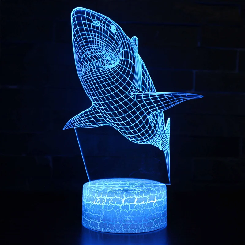 nite light Shark 3D Illusion Lamp Christmas Gift Night Light Beside Table Lamp 16 Colors Auto Changing Desk Decoration Lamps Birthday night table lamps Night Lights