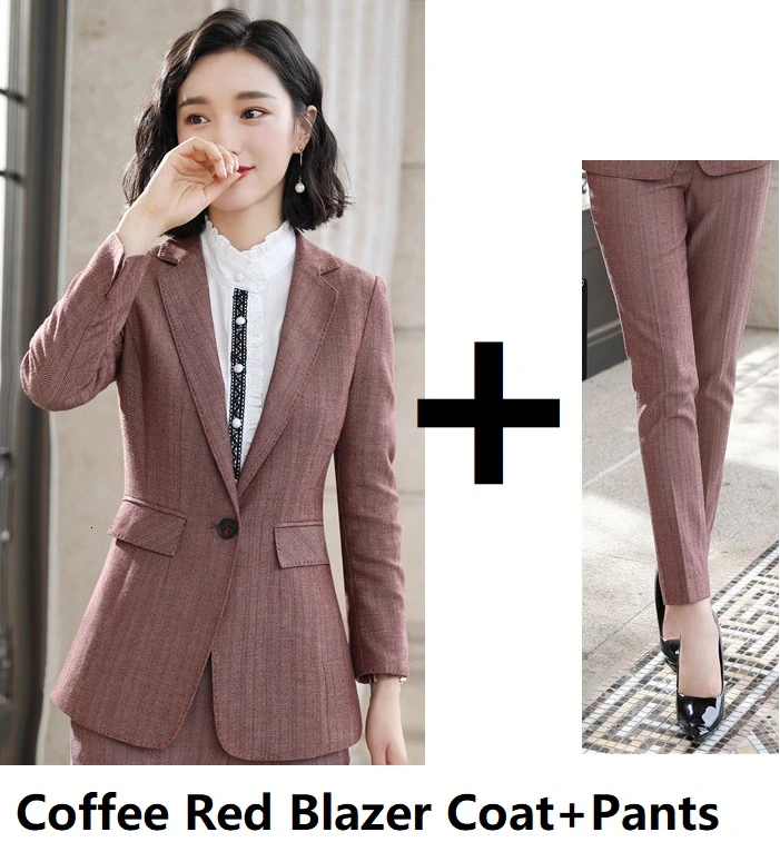 Blazer with pants Высококачественная тканевая униформа, брючные костюмы с брюками и пиджаками, Женская деловая рабочая одежда, профессиональный костюм с пиджаком - Цвет: Blazer with pants