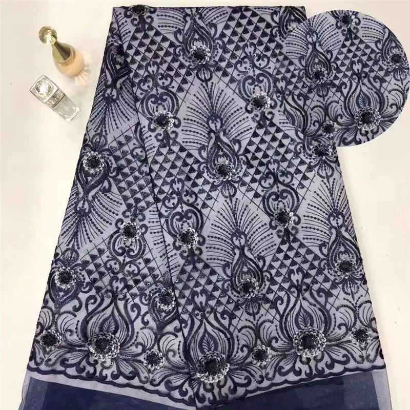 

African Lace Fabric 2019 High Quality Lace Sequins French Net Lace Tulle Mesh Fabrics Latest Lace Fabrics Christmas Dress