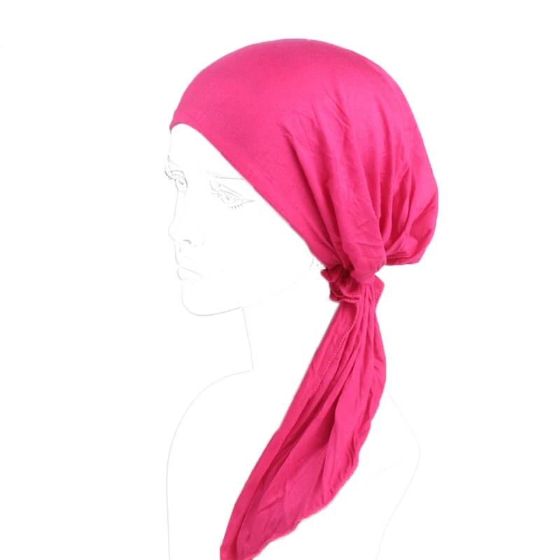 Hot Pink Женская Модальная хлопковая предварительно завязанная шапка Хемо бандана тюрбан головной убор шарфы LX9E - Цвет: Hot Pink
