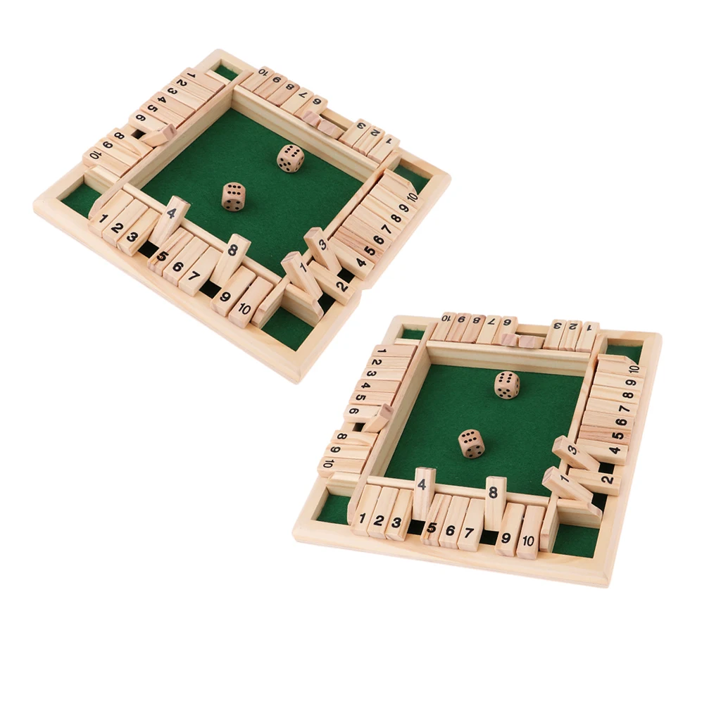 2pcs 2-4-Player Shut The Box - Wooden Board Game with Dice for The Classroom, Home or Pub