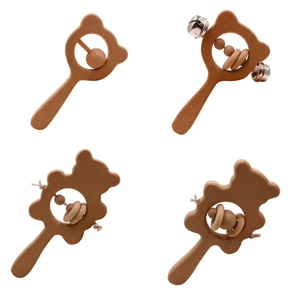 

Beech wood rattle bear paw teething wood baby rattle ring gym set Montessori toy stroller educational toys