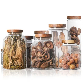 

Transparent Glass Storage Bottles Cereal Container Wood Lid Glass Jar Christmas Candy Jar Kitchen Jam Coffee Candy Storage Tank