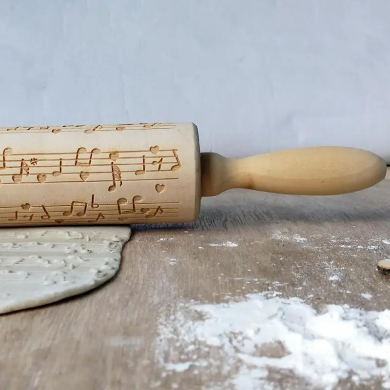 Музыкальная нота, деревянная скалка для тиснения «сделай сам» для выпечки печенья, гравированный трафарет, Рождественская лапша, печенье, торт, тесто, инструмент для раскатки