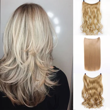 

No Clips in synthetic brown red Remy resilience fish line flip in hair invisible wire Secret hair halo extensions thin hai