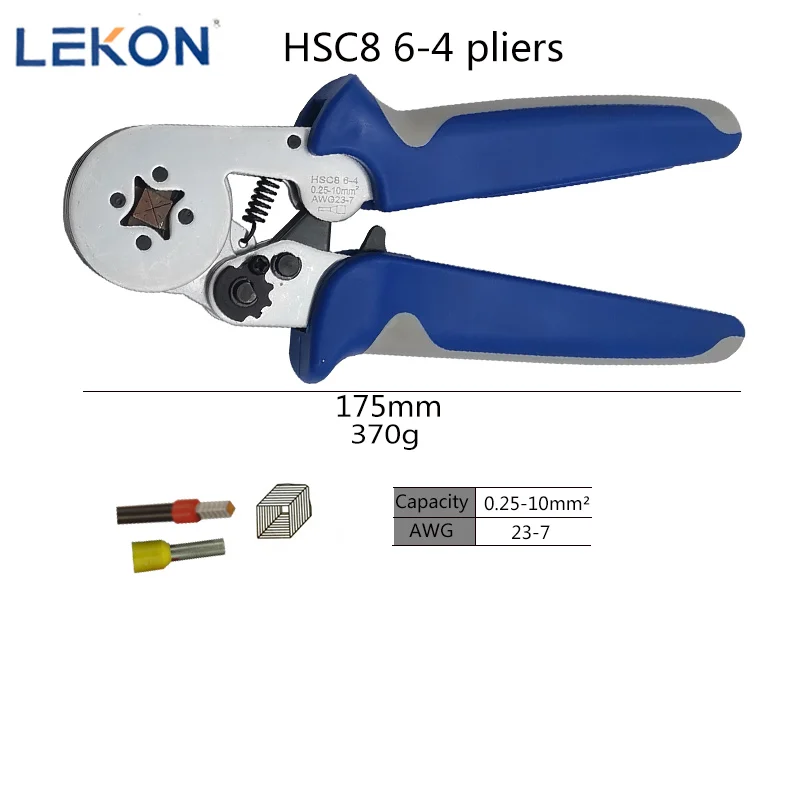 HSC8 6-4 Crimping Pliers Crimper Tubular Terminal 0.25-10mm2 Crimper Suit Hand Tools Crimping Tools Terminals Box 0.5-10 Suit