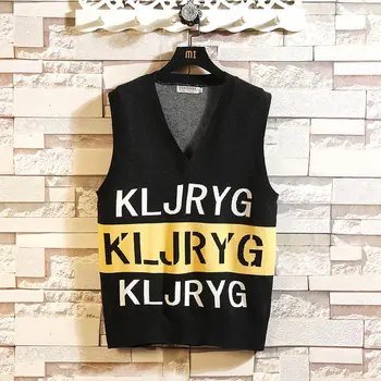 

2020 spring new couple sleeveless color matching sweater vest Korean students loose black clothes pullover Free shipping Best