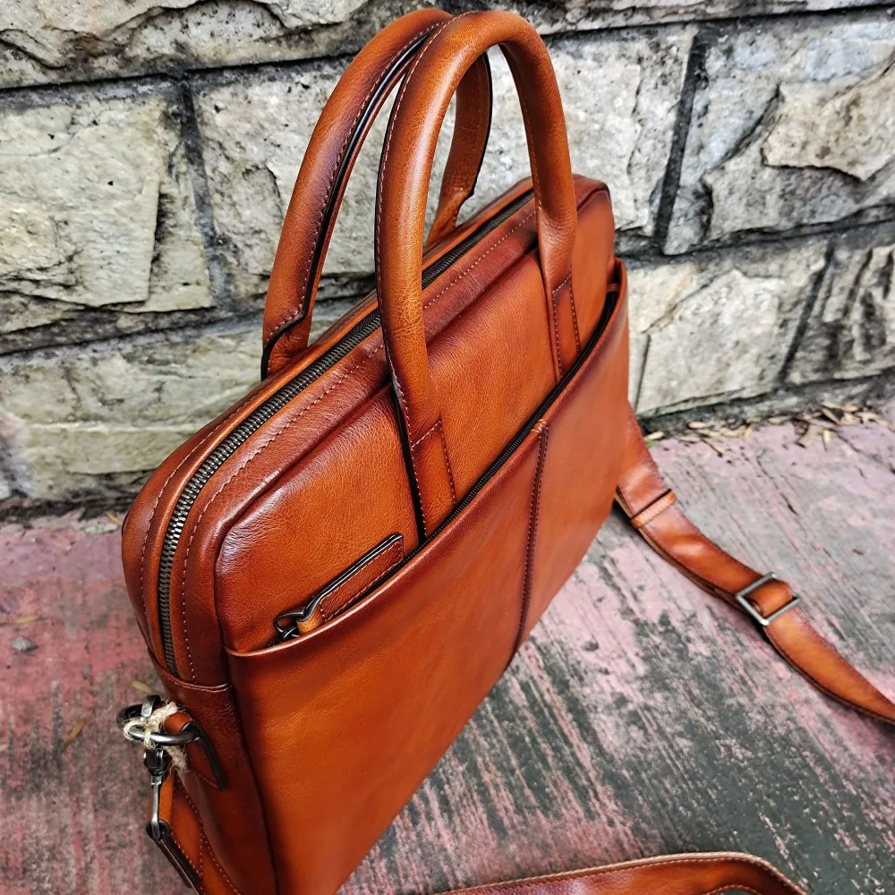 Briefcases 2021 Mens Leather Briefcase Business Casual Retro Laptop Bag