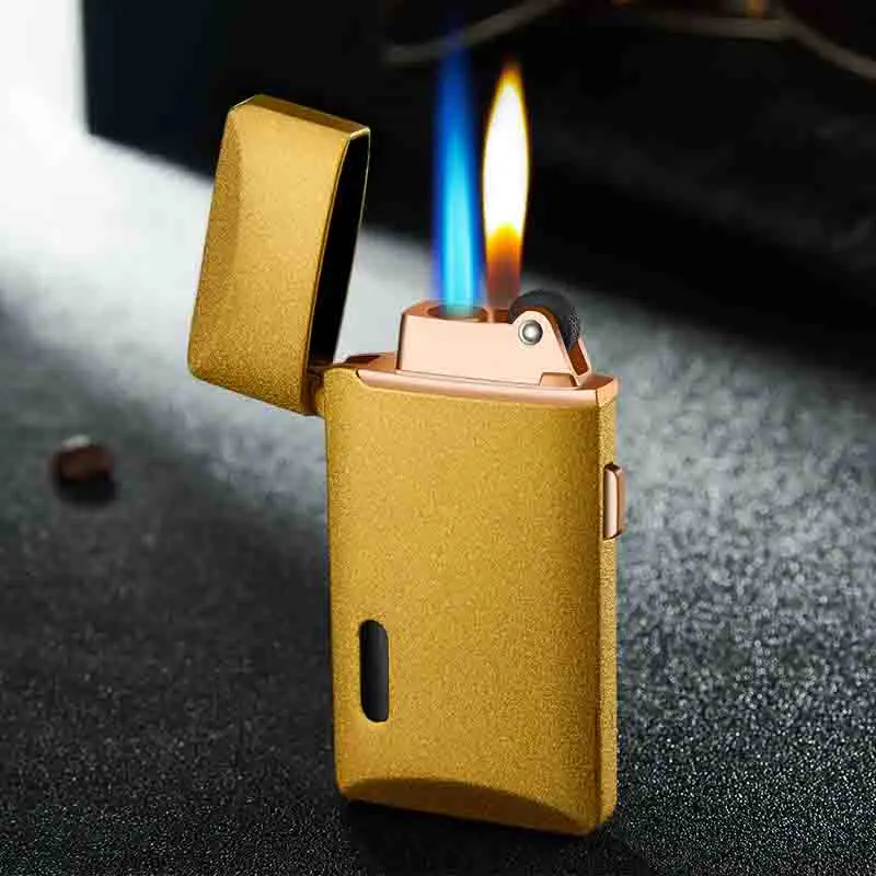 Ветроустойчивый факел зажигалка Двойное пламя прямая газовая Зажигалка металлическая газовая зажигалка аксессуары для сигарет гаджеты для мужчин